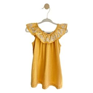 Savannah Kids Mustard Yellow Floral Ruffle Tank Top with Bow in Back | Girls 24M